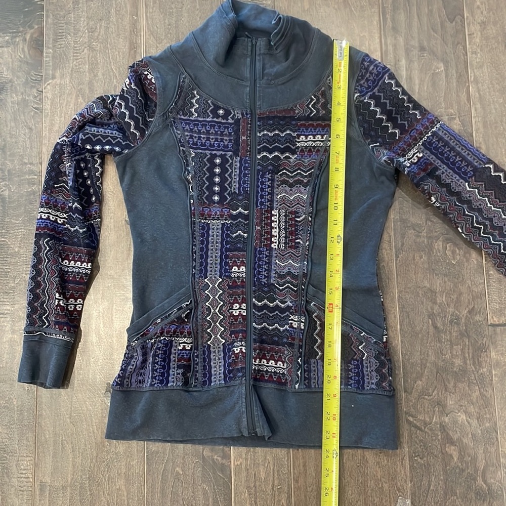 Prana Gray Patterned Zip Front Sweatshirt, Size S… - image 5